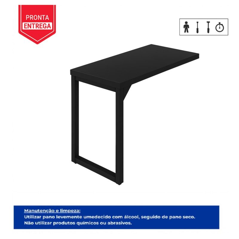 Mesa AUX PÉ QUADRO – 0,90×0,45m – PRETO/PRETO – 26004 Master Móveis para Escritório Linha 40mm Preto / Preto 4