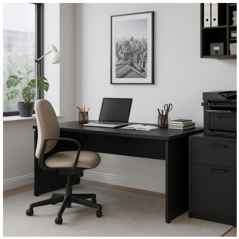 Mesa Escritório 1,70×0,70m – S/ Gavetas – PRETO/PRETO – 26007 Master Móveis para Escritório Linha 40mm Preto / Preto 8