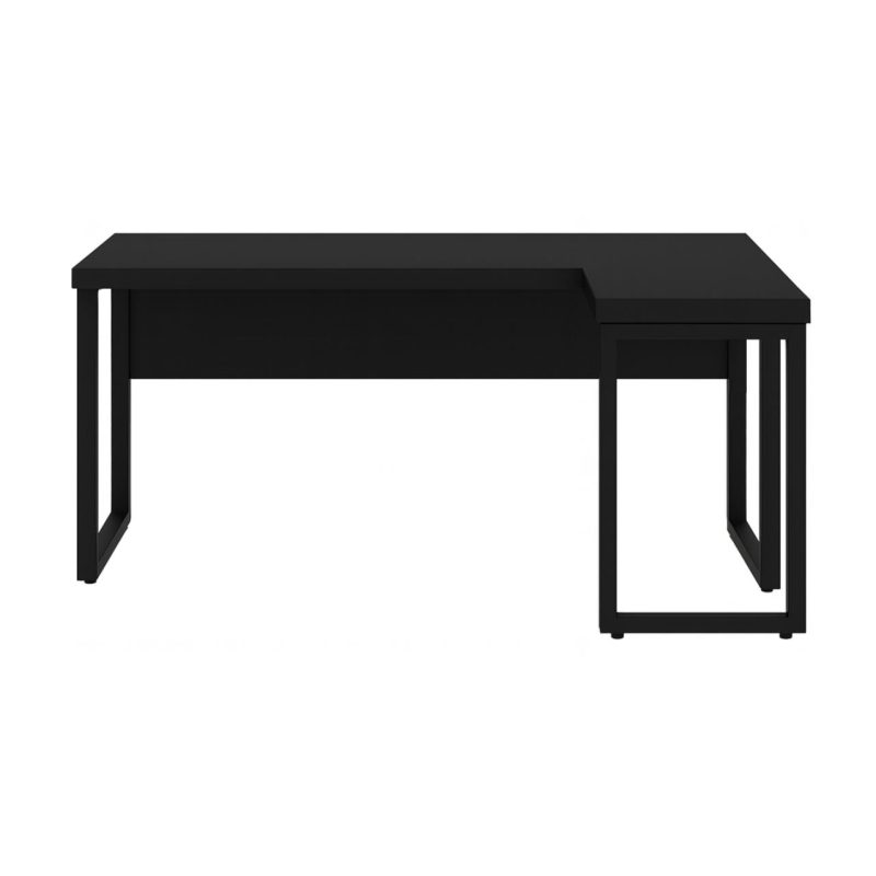 Mesa em L PÉ QUADRO (1,50×0,60m + Mesa Auxiliar) – S/ Gavetas – PRETO / PRETO – 26010 Master Móveis para Escritório Linha 40mm Preto / Preto 3
