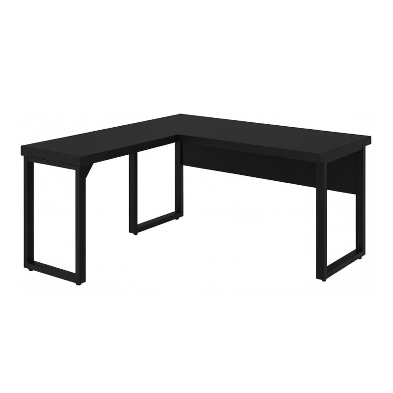 Mesa em L PÉ QUADRO (1,50×0,60m + Mesa Auxiliar) – S/ Gavetas – PRETO / PRETO – 26010 Master Móveis para Escritório Linha 40mm Preto / Preto 5