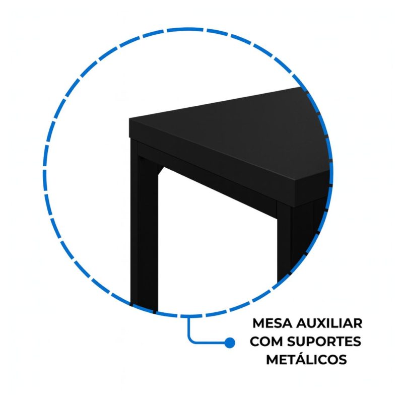 Mesa em L PÉ QUADRO (1,50×0,60m + Mesa Auxiliar) – S/ Gavetas – PRETO / PRETO – 26010 Master Móveis para Escritório Linha 40mm Preto / Preto 9
