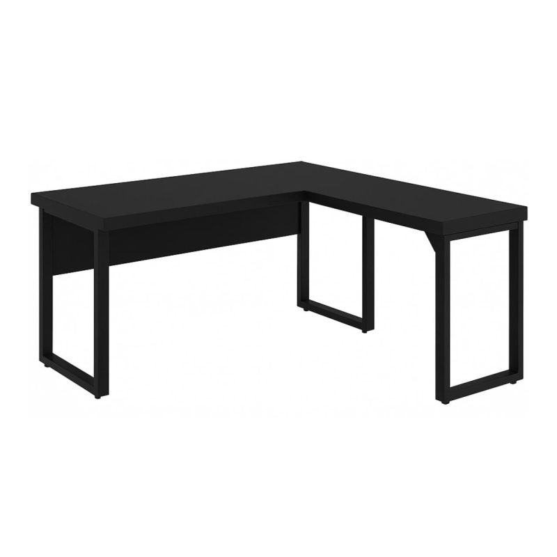 Mesa em L PÉ QUADRO (1,50×0,60m + Mesa Auxiliar) – S/ Gavetas – PRETO / PRETO – 26010 Master Móveis para Escritório Linha 40mm Preto / Preto 2