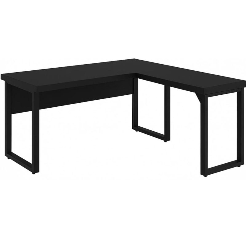 Mesa em L PÉ QUADRO (1,70×0,70m + Mesa Auxiliar) – S/ Gavetas – PRETO / PRETO – 26011 Master Móveis para Escritório Linha 40mm Preto / Preto 2