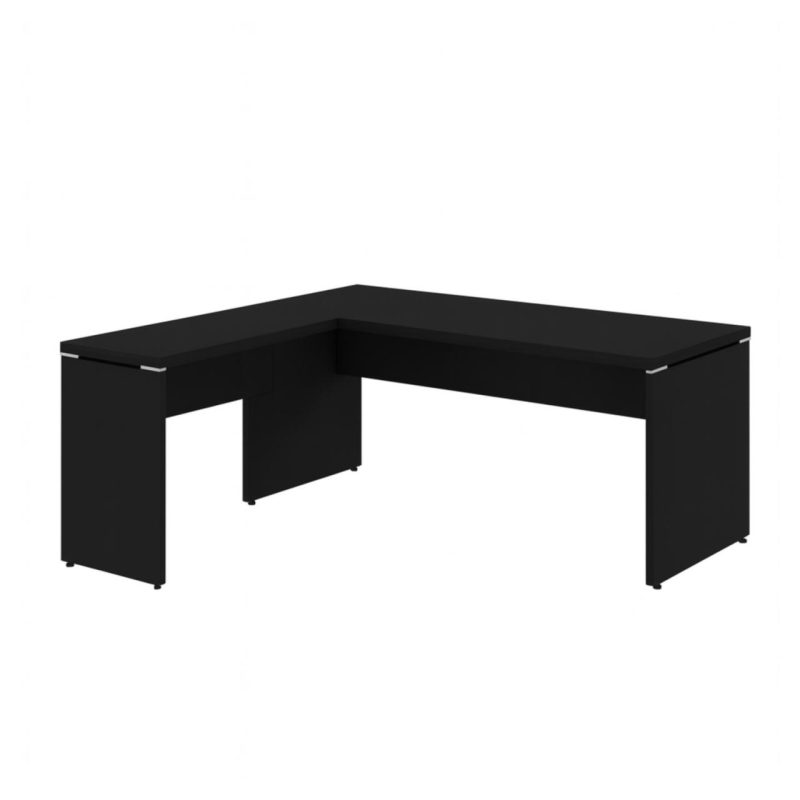 Mesa em L PÉ PAINEL (1,50×0,60m + Mesa Auxiliar) – S/ Gavetas – PRETO / PRETO – 26012 Master Móveis para Escritório Linha 40mm Preto / Preto 5