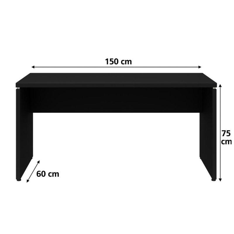 Mesa em L PÉ PAINEL (1,50×0,60m + Mesa Auxiliar) – S/ Gavetas – PRETO / PRETO – 26012 Master Móveis para Escritório Linha 40mm Preto / Preto 7
