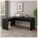 Mesa em L PÉ PAINEL (1,70×0,70m + Mesa Auxiliar) – S/ Gavetas – PRETO / PRETO – 26013 Master Móveis para Escritório Linha 40mm Preto / Preto 17