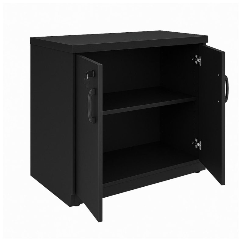 Armário Baixo com Prateleiras Internas – MDP Preto – 26030 Master Móveis para Escritório Linha 40mm Preto / Preto 2