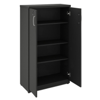 Armário Alto Fechado com Portas e Prateleiras Internas – MDP Preto - 26031