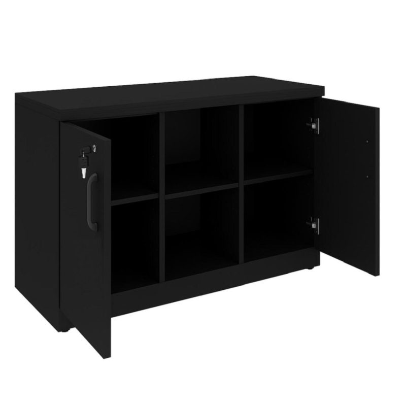 Armário Baixo com Nicho e Prateleiras Internas – MDP Preto – 26032 Master Móveis para Escritório Linha 40mm Preto / Preto 2