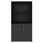 Armário Alto com Portas Inferiores e Prateleiras Abertas – MDP Preto – 26033 Master Móveis para Escritório Linha 40mm Preto / Preto 11 Armário Alto com Portas Inferiores e Prateleiras Abertas – MDP Preto – 26033 Master Móveis para Escritório Linha 40mm Preto / Preto 11