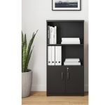 Armário Alto com Portas Inferiores e Prateleiras Abertas – MDP Preto – 26033 Master Móveis para Escritório Linha 40mm Preto / Preto 15 Armário Alto com Portas Inferiores e Prateleiras Abertas – MDP Preto – 26033 Master Móveis para Escritório Linha 40mm Preto / Preto 15