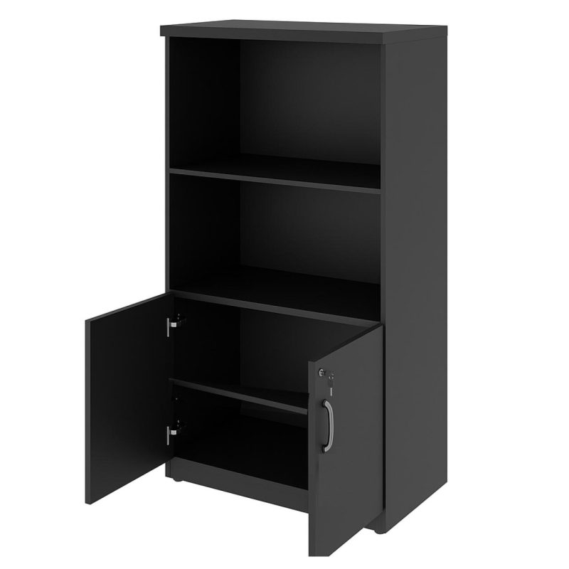 Armário Alto com Portas Inferiores e Prateleiras Abertas – MDP Preto – 26033 Master Móveis para Escritório Linha 40mm Preto / Preto 2