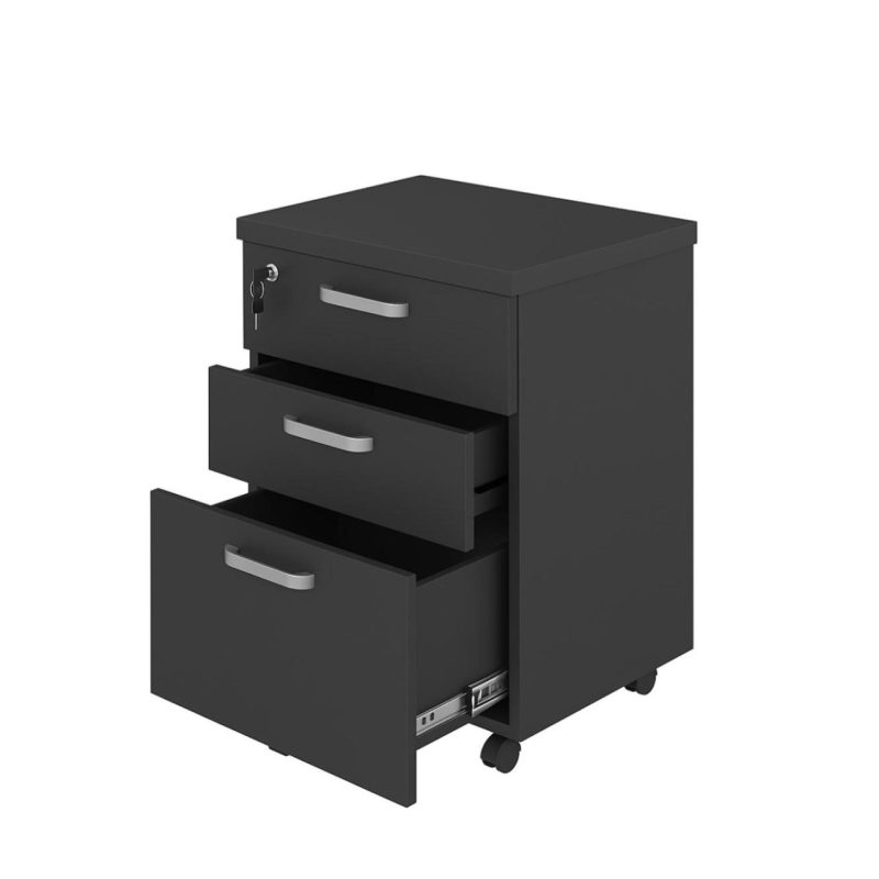 Gaveteiro Volante com 03 Gavetas com Rodízios e Fechadura – MDP Preto – 26034 Master Móveis para Escritório Linha 40mm Preto / Preto 5