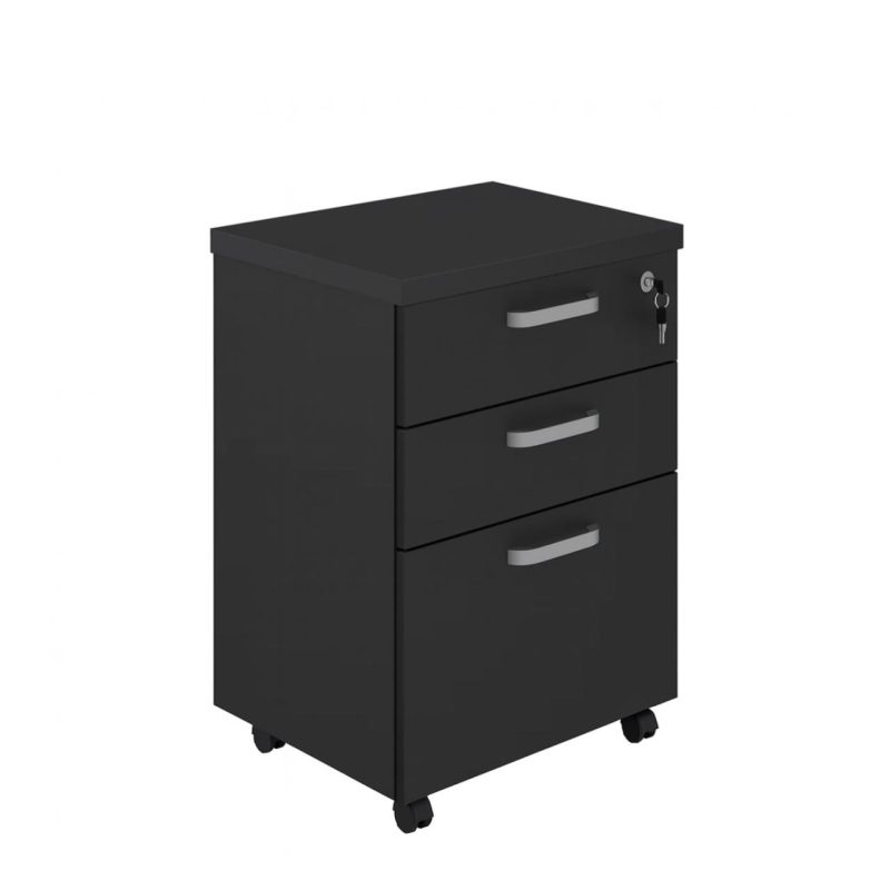 Gaveteiro Volante com 03 Gavetas com Rodízios e Fechadura – MDP Preto – 26034 Master Móveis para Escritório Linha 40mm Preto / Preto 6