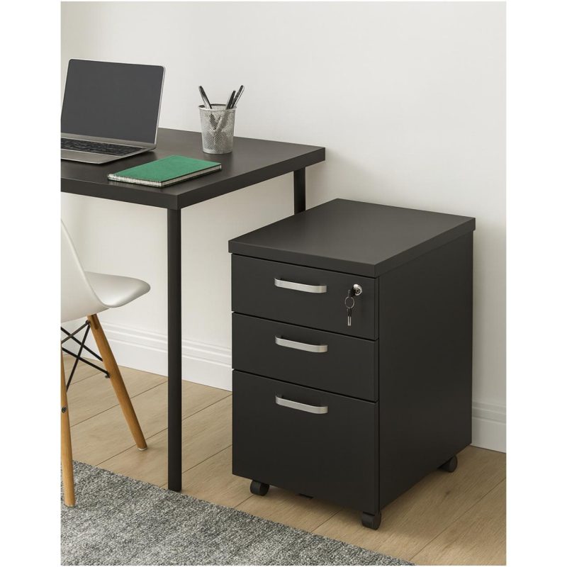 Gaveteiro Volante com 03 Gavetas com Rodízios e Fechadura – MDP Preto – 26034 Master Móveis para Escritório Linha 40mm Preto / Preto 8