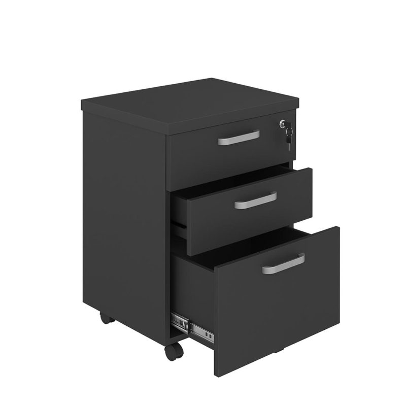 Gaveteiro Volante com 03 Gavetas com Rodízios e Fechadura – MDP Preto – 26034 Master Móveis para Escritório Linha 40mm Preto / Preto 2