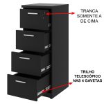Arquivo de Madeira para Pasta Suspensa com 4 Gavetas – MDP PRETO – 26035 Master Móveis para Escritório Linha 40mm Preto / Preto 12