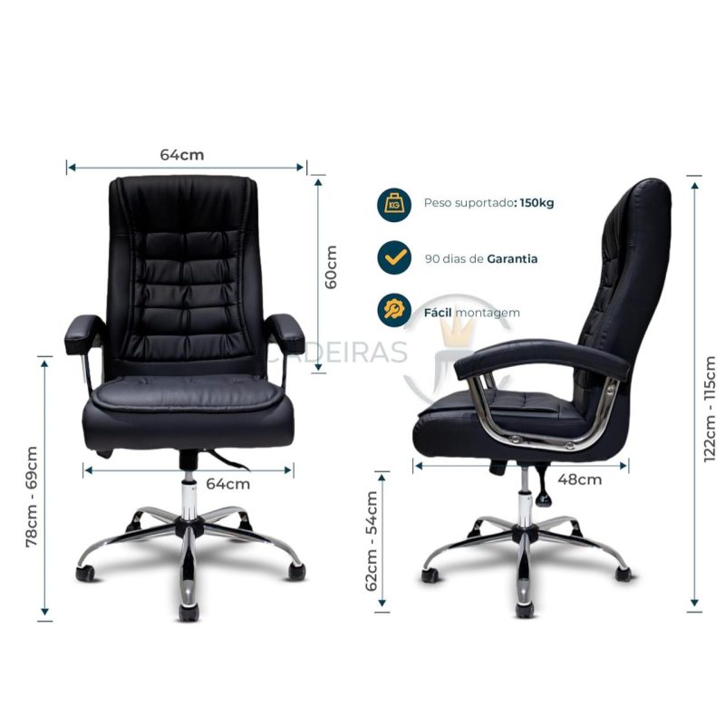 Poltrona LUXO IMPORTADA Concha Dupla Syncron – Couríssimo Preto – 30017 Master Móveis para Escritório Presidente 9