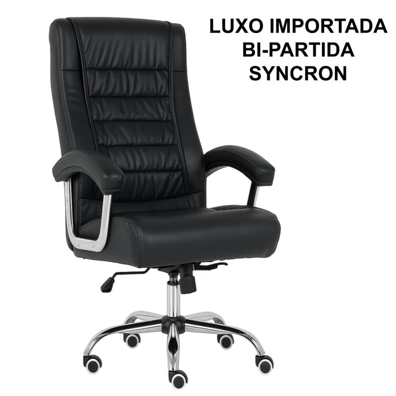 Poltrona LUXO IMPORTADA Concha Dupla Syncron – Couríssimo Preto – 30017 Master Móveis para Escritório Presidente 2