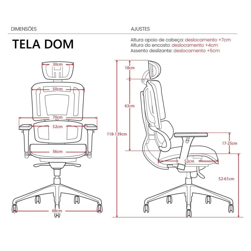 Cadeira de Escritório Presidente TELA DOM – Cor Preta – 32869 Master Móveis para Escritório Cadeira de Tela 8